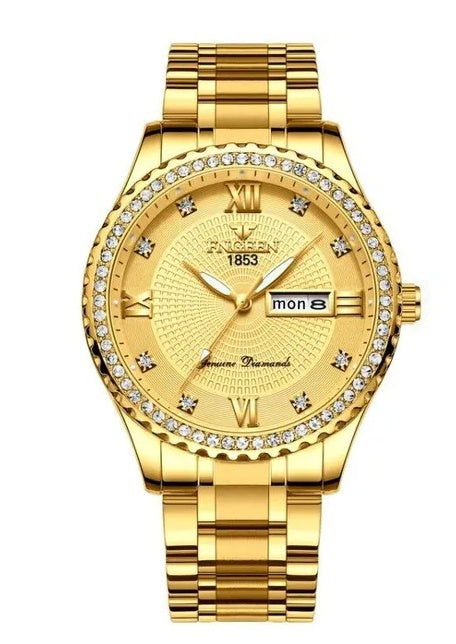 Waterproof Gold Men's Watch Classic Stainless Steel Quartz Analog Business Gift